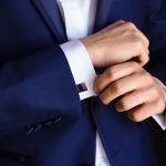 blue suit with cufflinks